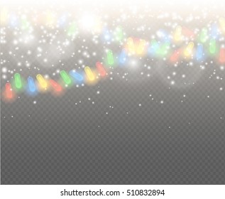 Abstract transparent sparkle glow light effect. Fray Christmas light white design with fullcolor bulb. New Year concept