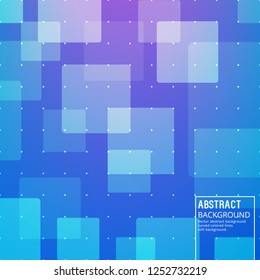 Abstract Transparent Squares and Circles on Blue Background. Vector Illustration with Soft Gradient.
