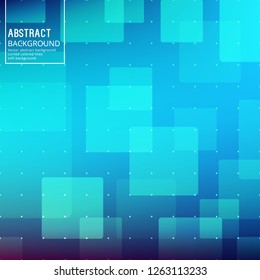 Abstract Transparent Squares and Circles on Blue Background. Vector Illustration with Soft Gradient.