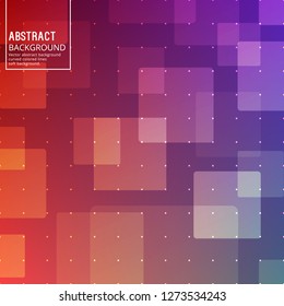 Abstract Transparent Squares and Circles on Red purple Background. Vector Illustration with Soft Gradient.