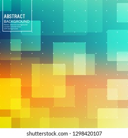 Abstract Transparent Squares and Circles on Yellow blue Background. Vector Illustration with Soft Gradient.