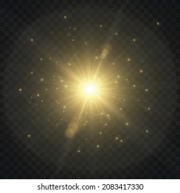 Abstract transparent sunlight special lens flare light effect. Vector blur in motion glow glare. Isolated transparent background. Decor element. Horizontal star burst rays and spotlight.