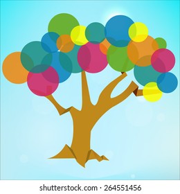 abstract transparent tree, tree background with circle flat colors - vector eps10