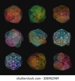 Abstract transparent vector spots. Watercolor effect. Hexagonal shapes.