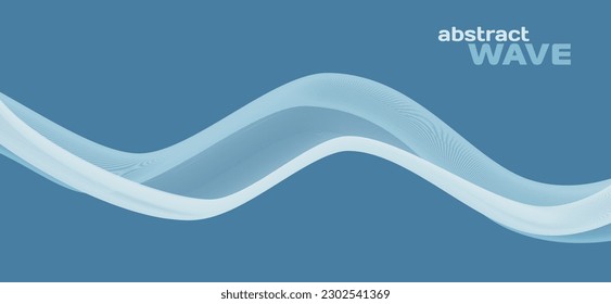 Abstract transparent wave by thin lines on dull blue background. Vector graphic pattern
