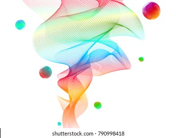  Abstract Transparent Wavy Veil Background -  Vector Billowy Lines Net with Bubbles
