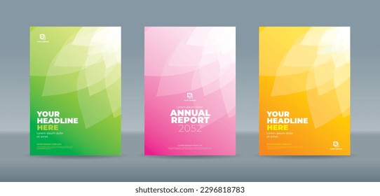 Abstract transparent white flower petals on green pink orange gradation background. A4 size book cover template for annual report, magazine, booklet, proposal, portfolio, brochure, poster