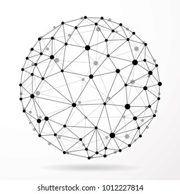 abstract transparent wireframe triangulated sphere, low poly connection symbol, vector illustration