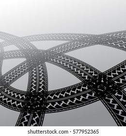 Abstract transportation background with black tire tracks