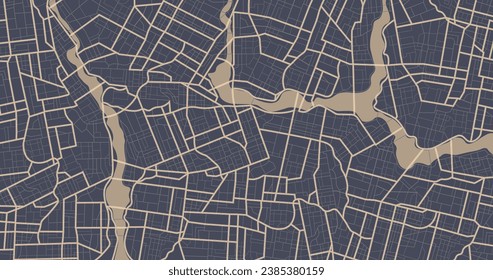 Abstrakter Transporthintergrund. Stadtbild. Blick von oben auf die Kartengebäude. Blick von oben auf die Kartengebäude. Detaillierte Sicht auf die Stadt. Dekorative grafische Touristenkarte. Vektorgrafik, Illustration.