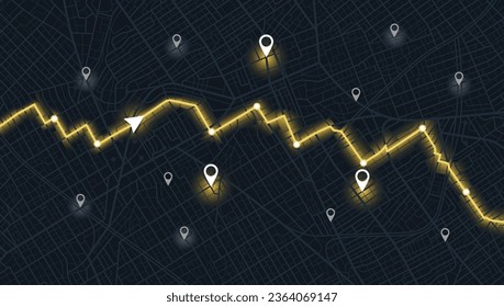 Resumen de antecedentes de transporte con POI. Ideal para diseños, sitios web y materiales promocionales relacionados con el transporte. Ilustración vectorial. Vista superior de la ciudad, mostrando la navegación GPS.