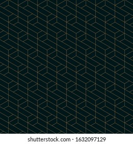 Abstract trapezoid shape line geometric pattern seamless vector  gold line color with dark blue background