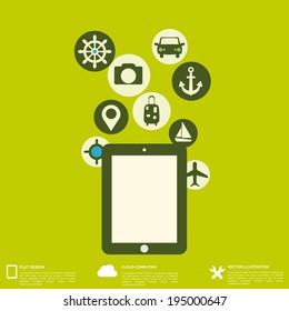Abstract travel background with flat web icons.