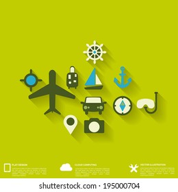 Abstract travel background with flat web icons.