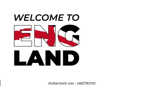 Abstract travel concept for logo, icon, poster, banner, design flag or t-shirt print. Welcome to England font with national flag stroke on white background. Vector illustration