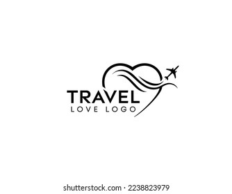 Abstract Travel Logo Design-Love to fly symbol-Travel Love Logo, Editable Vector Logo, Love Trip Tour Vector Logo Design