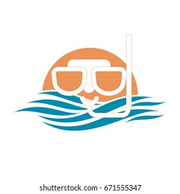 Abstract travel logo with diving mask. Vector image.