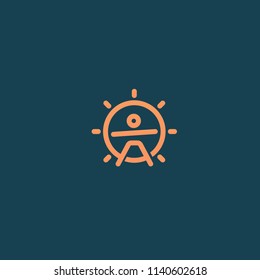 Abstract travel logo vector design. Beach party, Kindergarten, nursery school, business, children camp, rest on the beach logotype. Editable Design Happy people and sun logo.