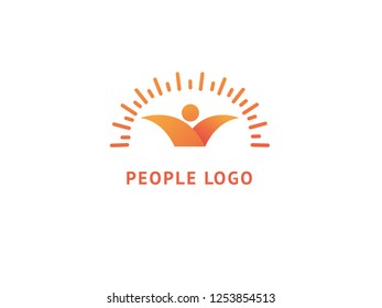 Abstract travel logo vector design. Beach party, Kindergarten, nursery school, business, children camp, rest on the beach logotype. Happy people and sun logo.