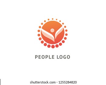 Abstract travel logo vector design. Beach party, Kindergarten, nursery school, business, children camp, rest on the beach logotype. Happy people and sun logo.