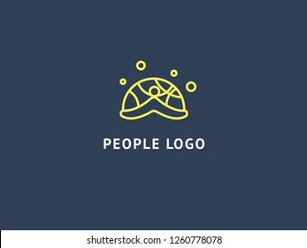Abstract travel logo vector design. Beach party, Kindergarten, nursery school, business, children camp, rest on the beach logotype. Happy people and sun logo.