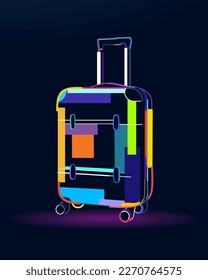 Abstract travel suitcase on wheels from multicolored paints. Colored drawing. Vector illustration of paints