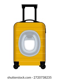 Ilustración vectorial de viaje Abstractas con una maleta de mano combinada con una forma de ventana de avión, que simboliza las vacaciones, el turismo y los viajes en avión. Diseño minimalista moderno adecuado para publicidad de viajes, promociones de vacaciones, Anuncios de aerolíneas y materiales de marketing turístico.