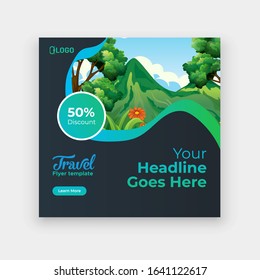 Abstract Travel web template banner post for social media template for sale ads