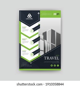 Abstract travelling poster template with green and blue color. Perfect for Brochure, Annual Report, Magazine, Corporate Presentation, Portfolio, Flyer 