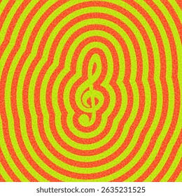 Abstract treble clef with vivid orange and green ripple wave pattern. Vector illustration.