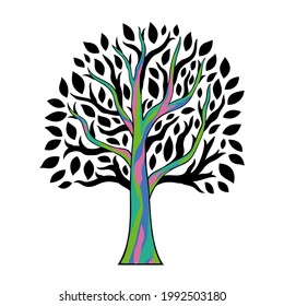 Abstract tree with artistic coloured trunk. Vector illustration