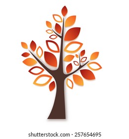 Abstract tree with autumn leafs on white background - vector illustration