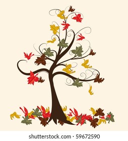 Abstract tree with autumn leaves vector illustration