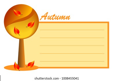 Abstract tree in autumn. Orange leaves on a brown tree. Space for text. Design template for postcards, greeting cards, posters, cover, logo etc. Vector illustration.