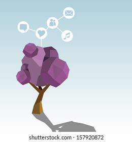 Abstract Tree Background with Circles and Icons. Tree concept for Communication, Social Media, Network and Web Design - Vector Illustration