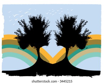 abstract tree background rainbow bird