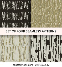 Abstract tree bark repeat seamless pattern collection. Vector illustration. 