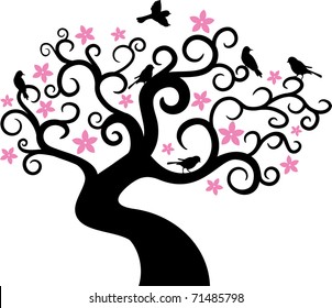abstract tree with birds