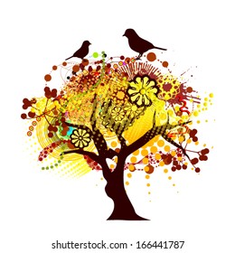 Abstract tree with birds. Vector