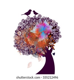 Abstract tree with birds. Vector