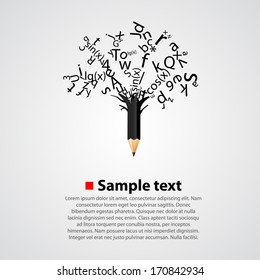 Abstract tree with black letters isolated on White background.