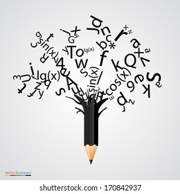 Abstract tree with black letters isolated on White background.