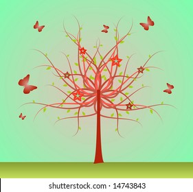 abstract tree in blossom with butterfly