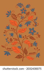 abstract tree with blue flowers and orange leaves for your design