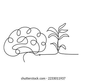 Abstract tree with brain as line drawing on the white background. Vector