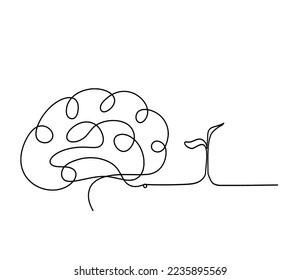 Abstract tree with brain as line drawing on the white background. Vector