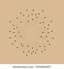 Abstract Tree Branches with Green Leaves

