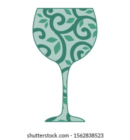 abstract tree branches and leaves inside wine glass shape, vector 