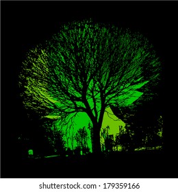 abstract tree with branches with spots of paint. Vector