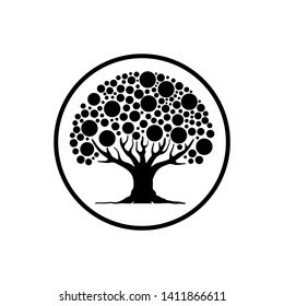 Abstract Tree Business sign with circle. Icon set & corporate identity template for landscape design / architecture, real estate, natural organic product line labeling, recycle, garden.
